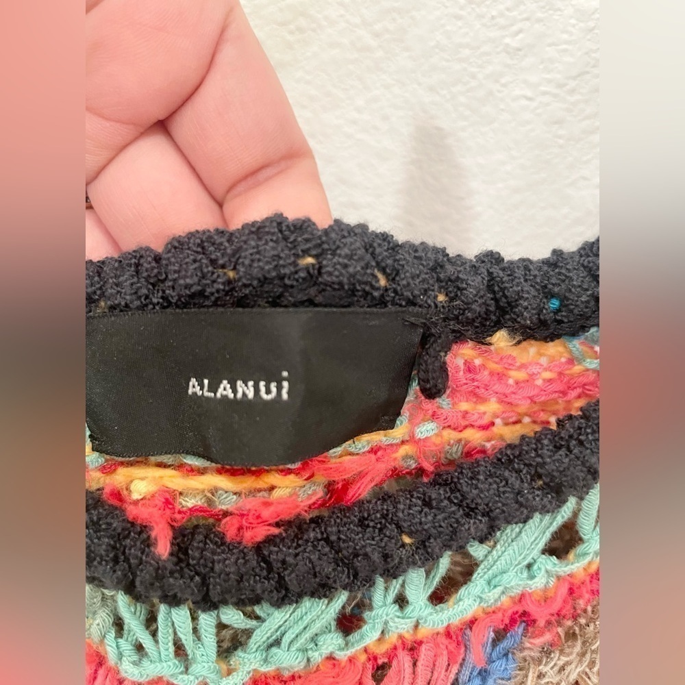 ALANUI Over The Rainbow Crochet Mini Dress Brown Yellow multicolor Large - Picture 10 of 12